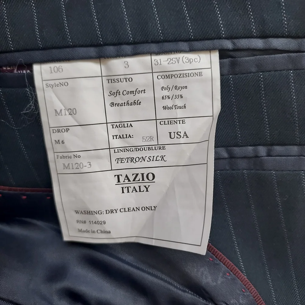 Tazio Italy Hand Tailored Navy Pinstripe Blazer Suit Jacket 52R Office Church